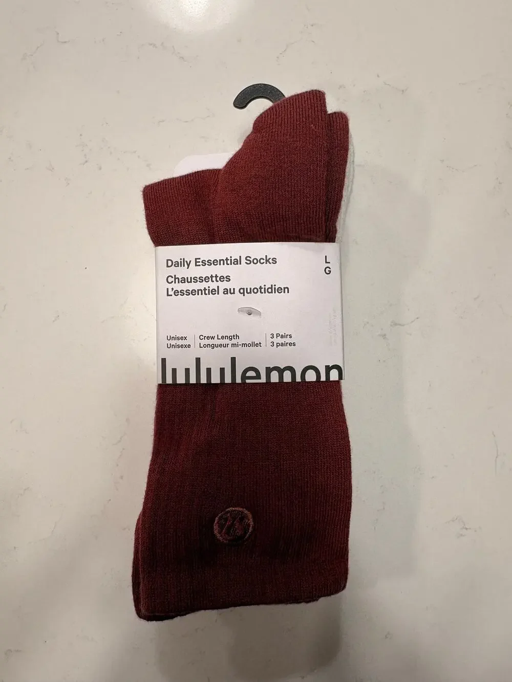 NWT Lululemon Daily Essential Socks - Crew Length - 3 pairs - Sz L - $38 MSRP